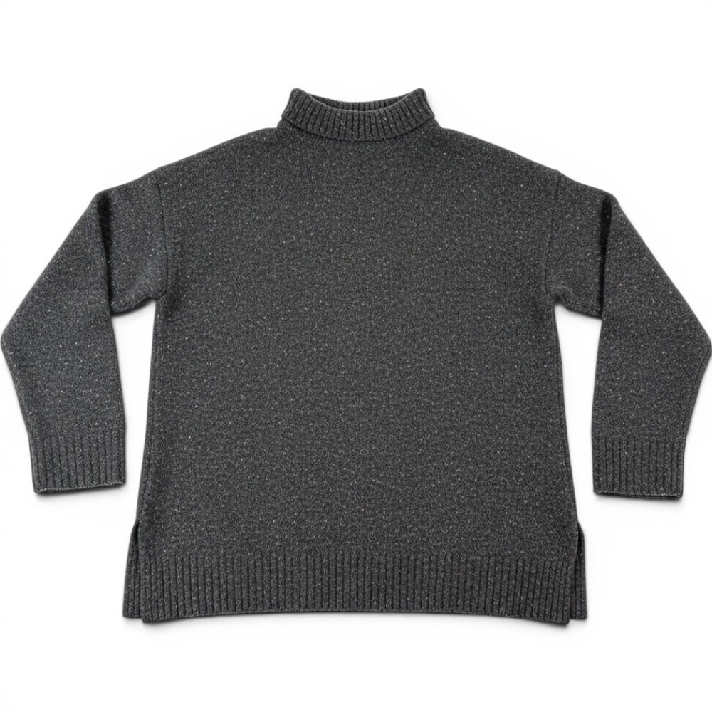 Well‎ Worn Mens Gray Speckled Mock Neck Oversized Sweater Large Slub Knit